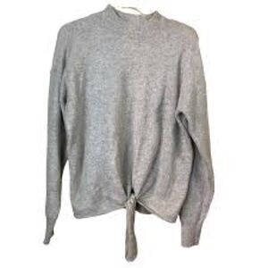 a Loft gray tie-front mock-neck sweater